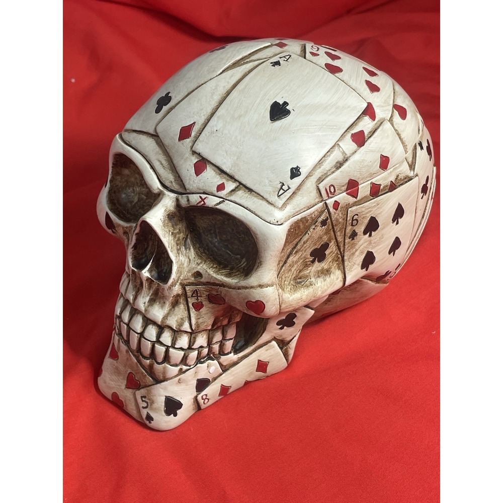 Poker Cards Skull Collectible Figurine Resin Statue container -NEW